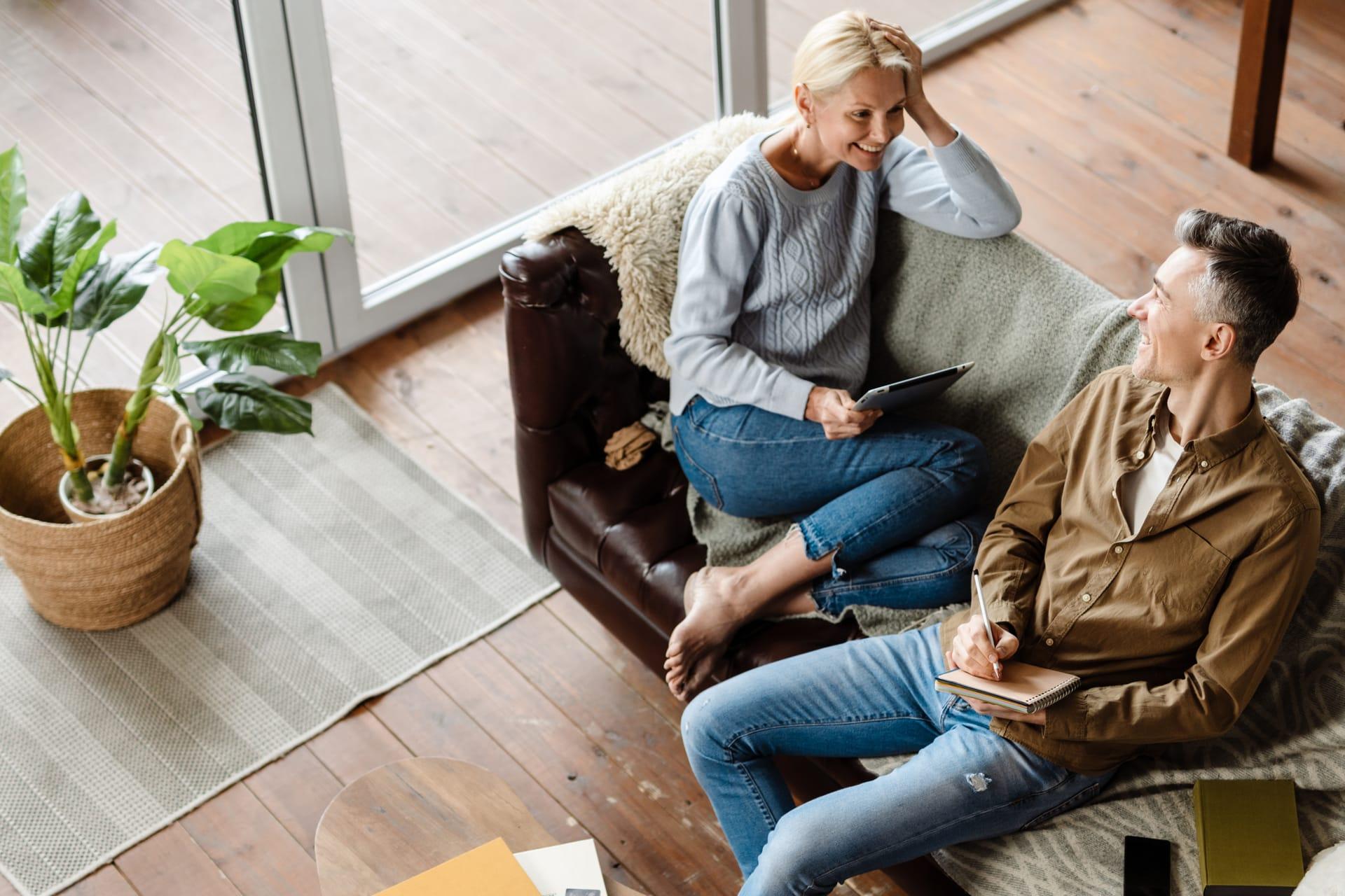 A couple at home reviewing their investments together