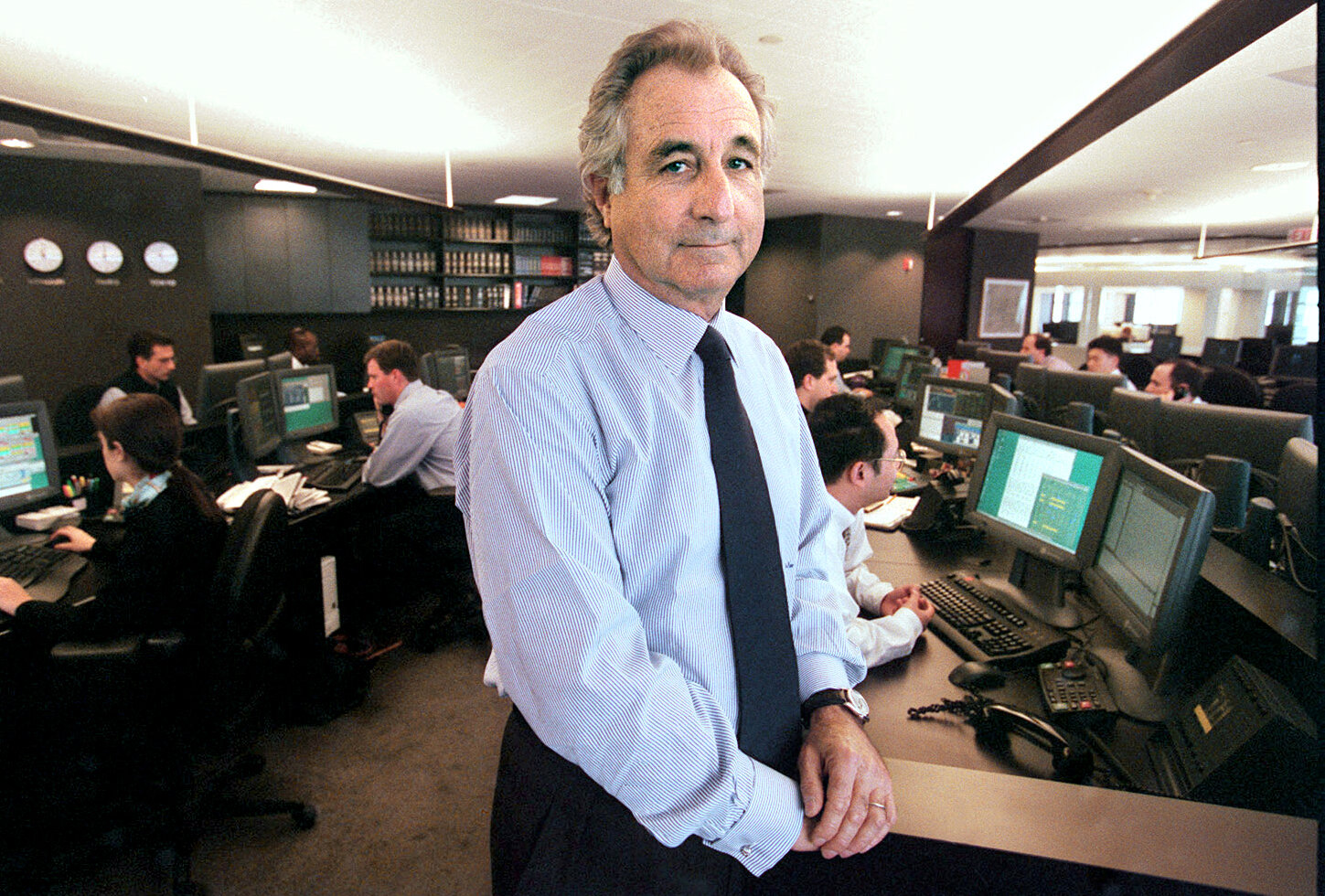 Bernie Madhoff in his office where he run a fund which was embezzling money and ended up stealing billions of dollars